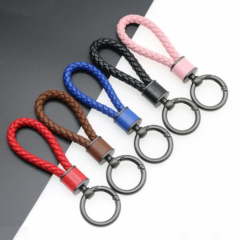 Rockyu Keychain, Men's, Women's, Braided Leather, Car Key Ring, Simple, Stylish, Lightweight, Durable, Gift,