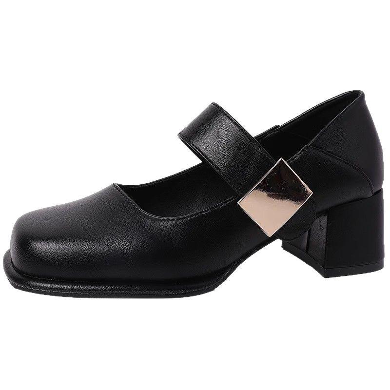 Square Head French Light Mouth Thick Heel High Heel Single Shoes Women's New Spring and Summer Fashion Versatile Skirt Mary Jane Small Leather Shoes