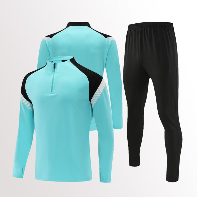 Mens Womens Soccer Training Kit Set Long Sleeve Half-Zip Hoodie Sports Jersey Uniform Breathable Quick-Dry