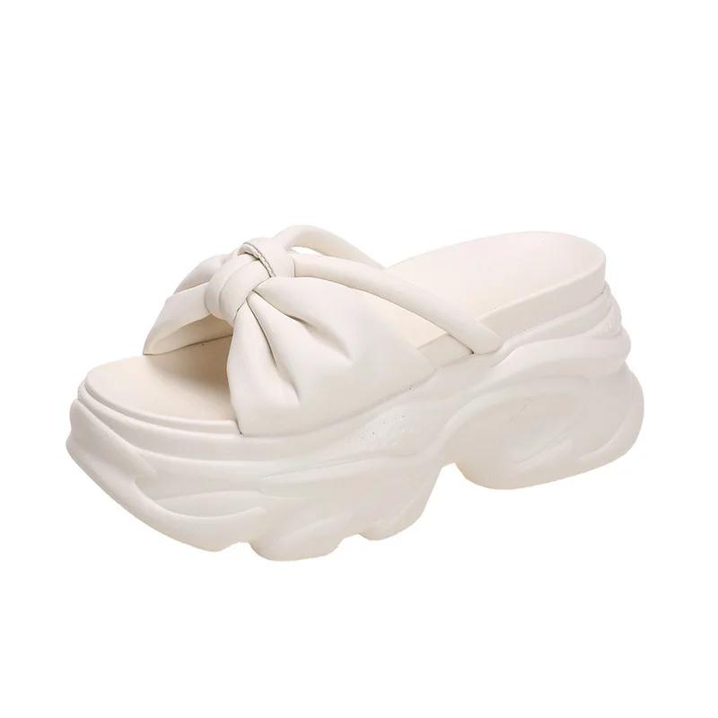 Fashion Shiny Rhinestone High Platform Slippers New Women 9CM Heels Leather Chunky Sandals Woman Summer 2025 Thick Bottom Wedges Slides