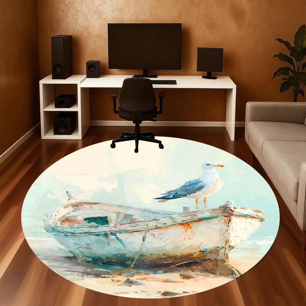 1PC boat seagull Office Round Area Rug, Under Office Chairs Bedroom Living Room Home Decor, Carpet for Office -1110139