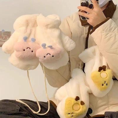 Gemütliche Plüschpuppen-Handschuhe: Niedliche Fleecegefütterte Winter-Essentials für Mädchen - Verdickt, Warm und von Cartoons inspiriert