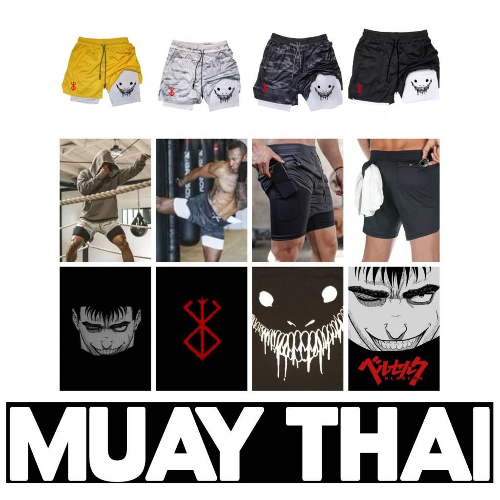 Berserk Muay Thai Kick Boxing UFC MMA Segakunstide Segavõitluskunst Püksid Anime Mehed Naised Unisex Kahekihilised Kiiresti Kuivavad Hingavad Sportlikud Jõusaal Fitness Treening