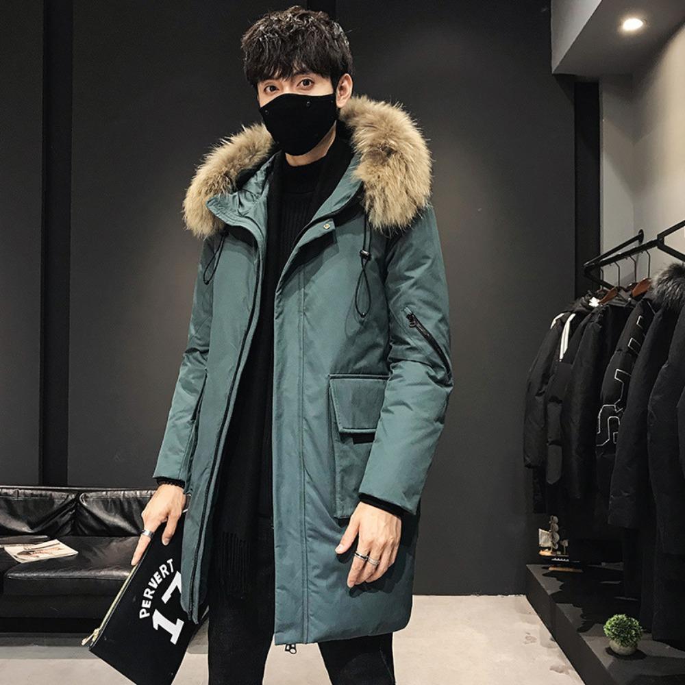 Winter Men's White Duck Down Jacket Men's Medium and Long Men's Trend Hooded Thickened Tooling Men's Coat