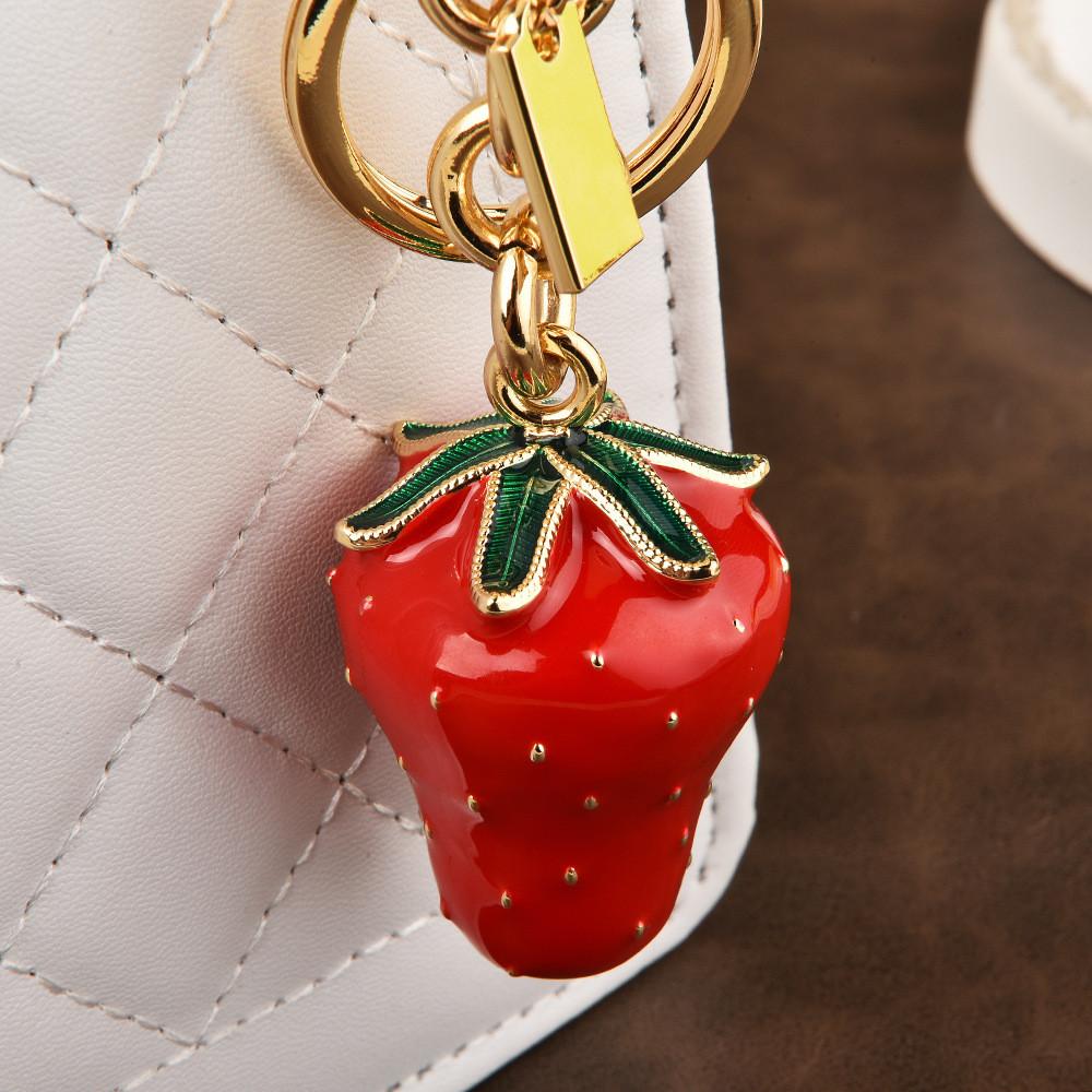 Large Strawberry Fruit Keychain Alloy Keyring For Car And Bag Decor