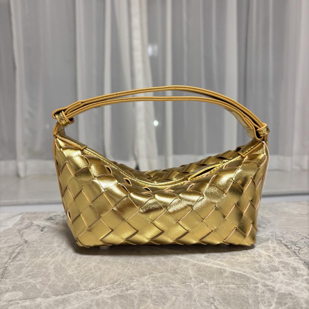 Cross-border cowhide hand-woven mini zipper bento bag niche portable lunch box bag versatile single shoulder underarm women's bag