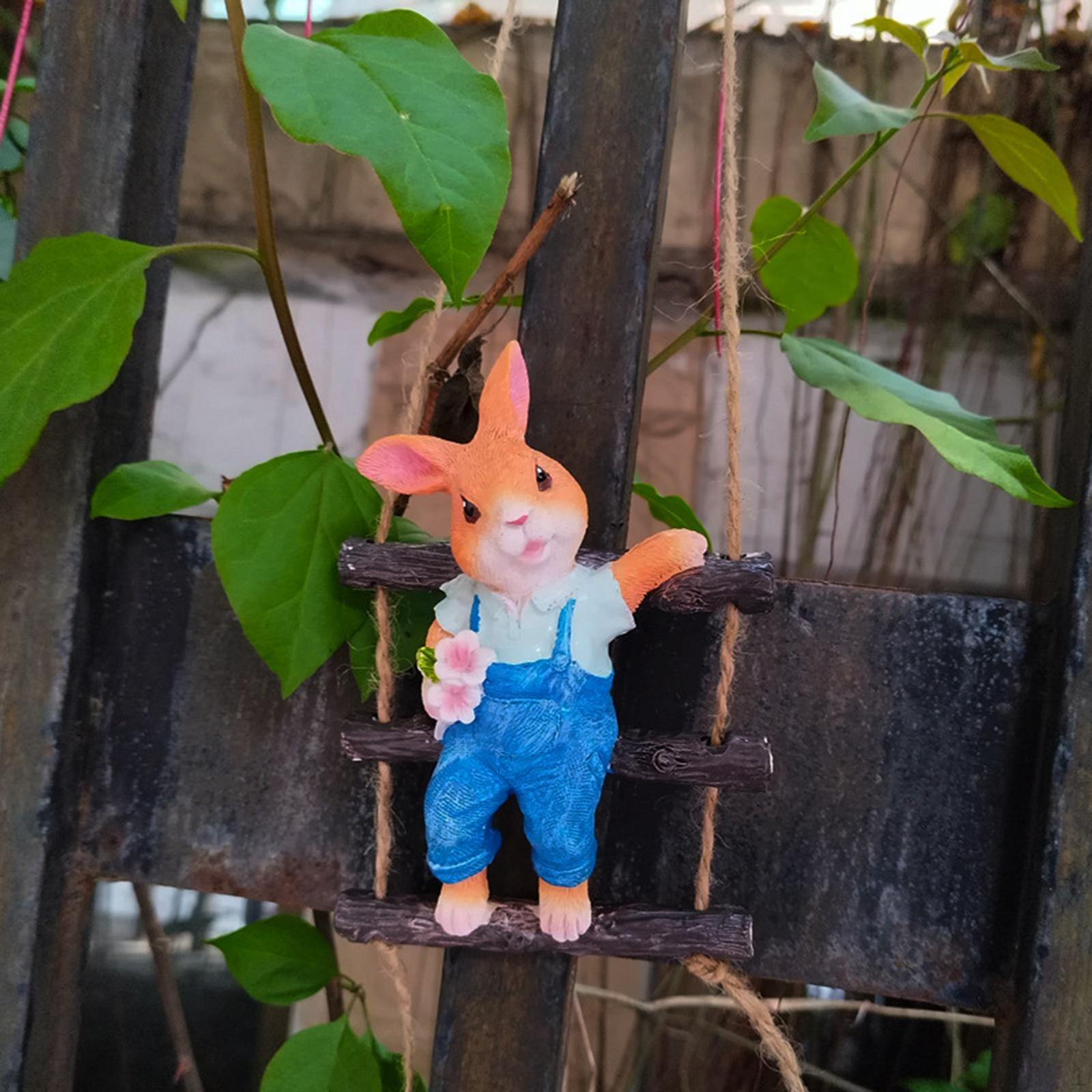 

Resin Swing Garden Landscape Hanging Outdoor Figurine Ornaments Funny Statue Bunny for