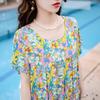 Vintage Print Loose Dresses For Women Plus Size Short Sleeve Casual Long Dress Summer Elegant Middle-aged Women's Clothing