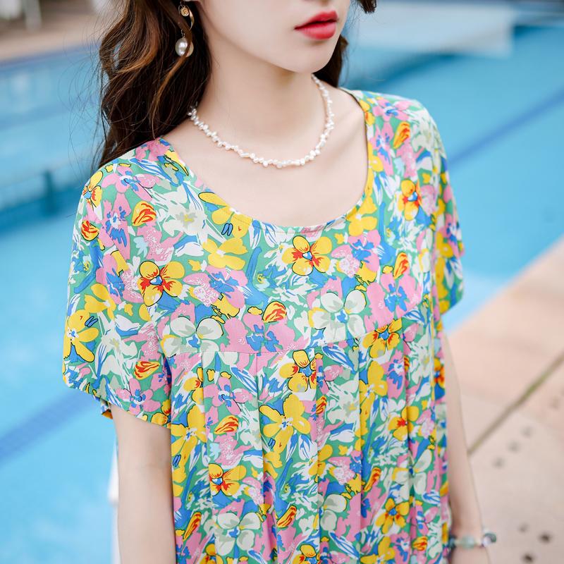 Vintage Print Loose Dresses For Women Plus Size Short Sleeve Casual Long Dress Summer Elegant Middle-aged Women's Clothing
