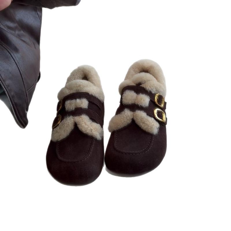 Fall/Winter New Style Retro Round-Toe Fleece Thick-Tread High-Heeled Shoes for Women
