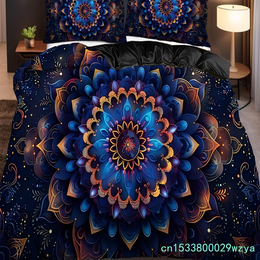 Mandala Blume Pflanzen 3D Gedruckter Bettbezug Kissenbezug Bohème Stil Farbe Kunst Bettwäscheset Für Kinder Jugendliche Erwachsene Bettbezug