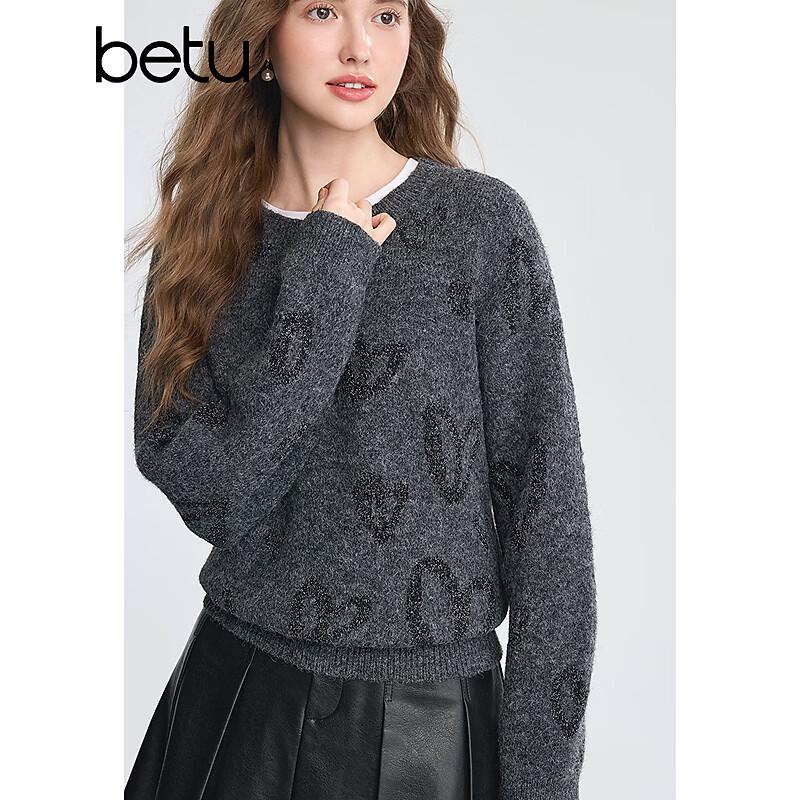 Betu Women's Heart Jacquard Long Sleeve Sweater