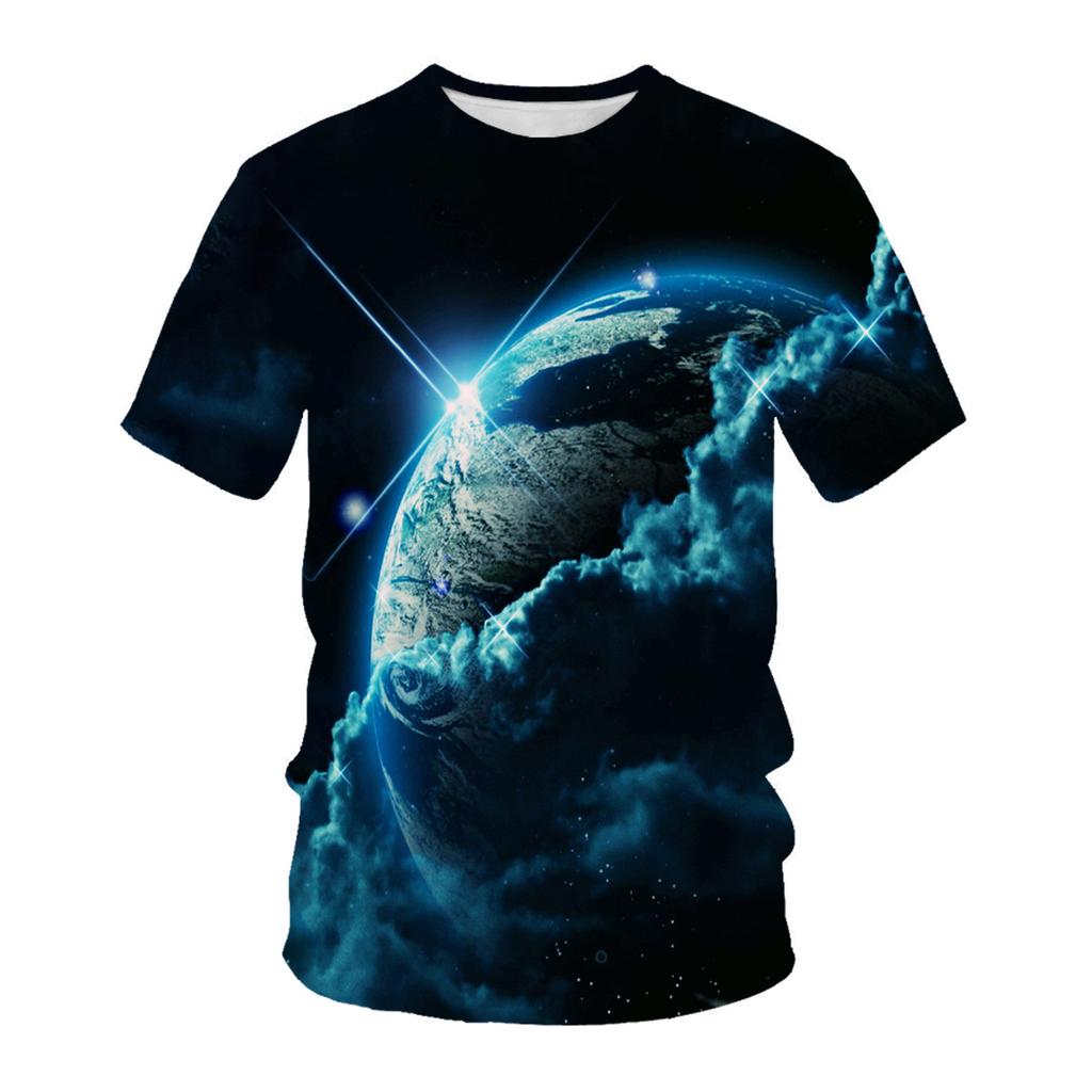 Cosmic Starry Sky Print T-Shirt Crew Neck Short Sleeve Top Fashion T-Shirts Men’s