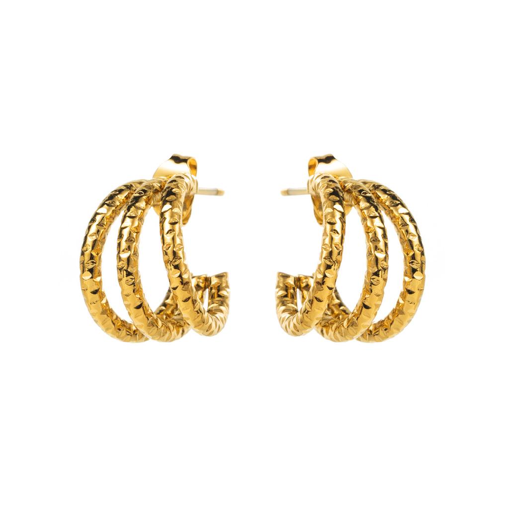 CARLIDANA High Quality Gold Earring Designs Gold Plated Hypoallergenic Wrinkle Braided Triple Hoop Earrings Jewelry for Women