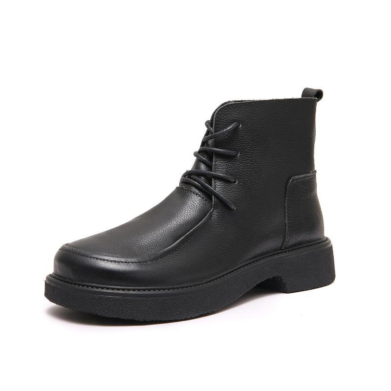 Big-headed Ankle Boots, Retro Leather Boots, High-top Women's Shoes