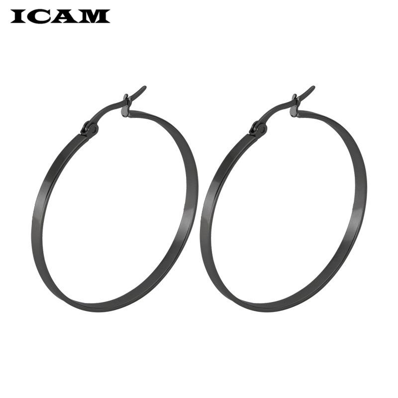 Fashion New 1 PairsGold Silver Small Big Circle Stainless Steel Hoop Earrings for Women Steampunk Round Earring black
