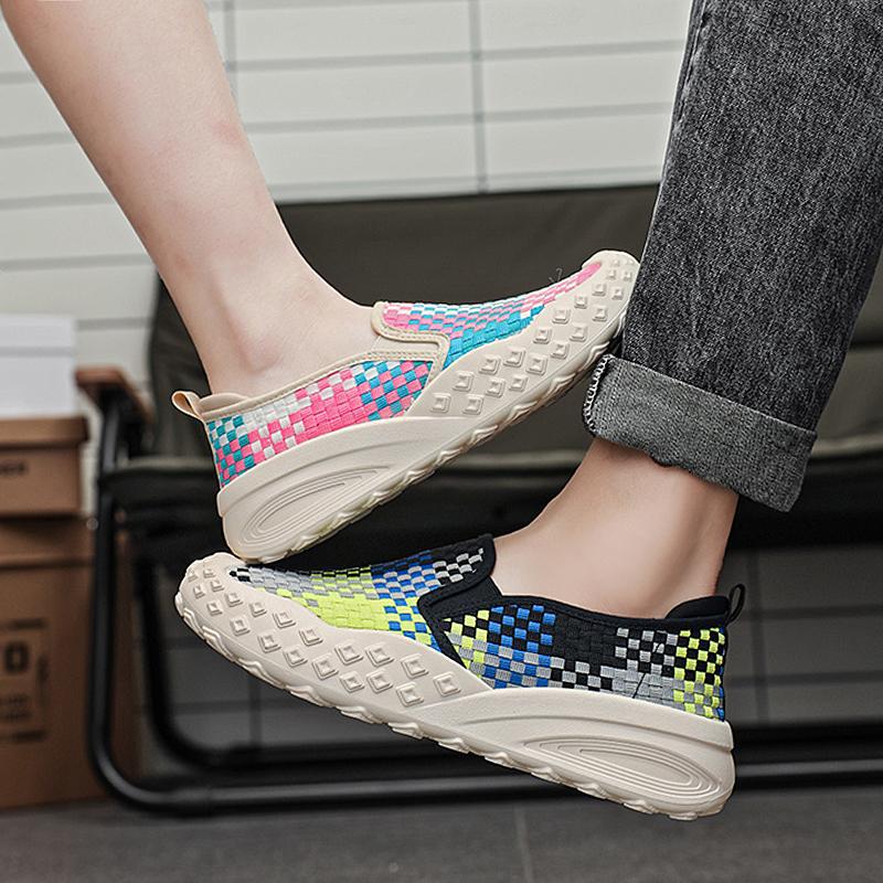 2025 Summer New Couple Flying Woven Shoes Color Matching One Pedal Thick-soled Versatile Sports Shoes Casual Style Light Soft Sole