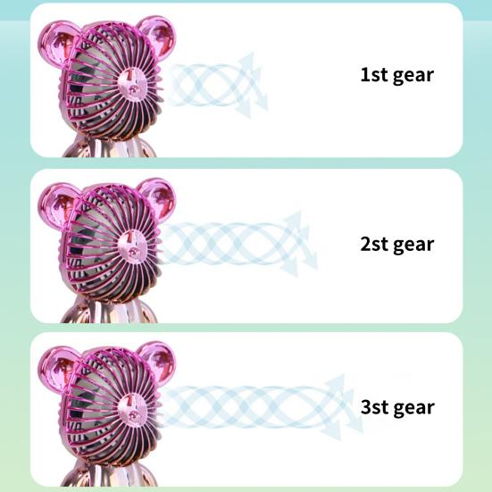 USB Fan Mute Rechargeable Cartoon Violent Strong Wind Bear Mini Electric Table Handheld