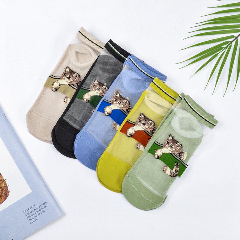 5 Pairs of Ladies Spring and Summer Thin Lovely Crystal Silk Transparent Socks