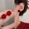 Exquisite Winered Flocking Flower Velvet Small Stud Earrings for Women Korean Lovely Temperament Zircon Lady Brincos Girl Gift