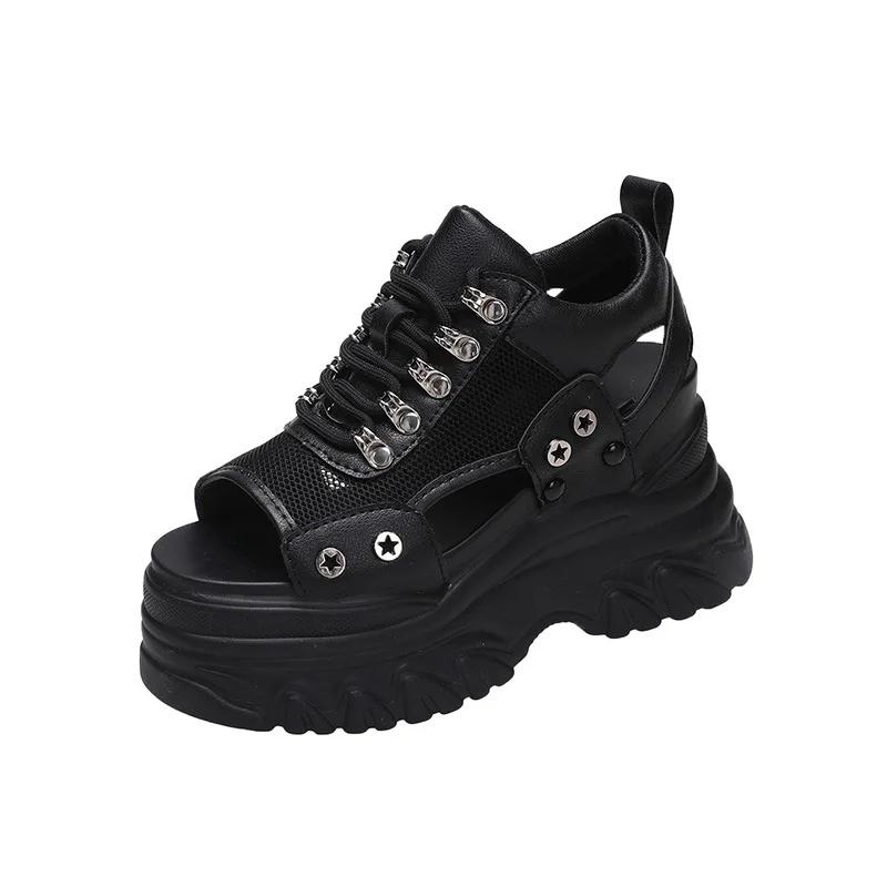 

Pink 8CM High Heels Women Summer Platform Sandals Breathable Wedges Ladies Beach Mesh Slippers Chunky Rome Shoes Sandalias Mujer 34 чорний