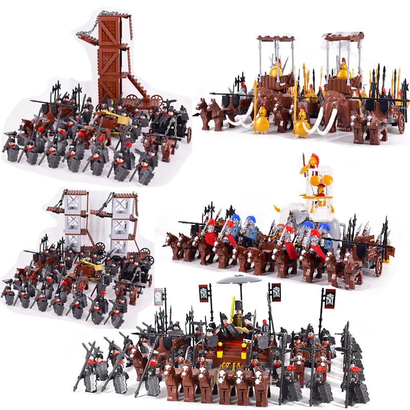 Mittelalter Burg Königlicher König Ritter Rom Spartacus Streitwagen Belagerungsmaschine Modell Bausteine Ziegel Spielzeug für Kinder Geschenk
