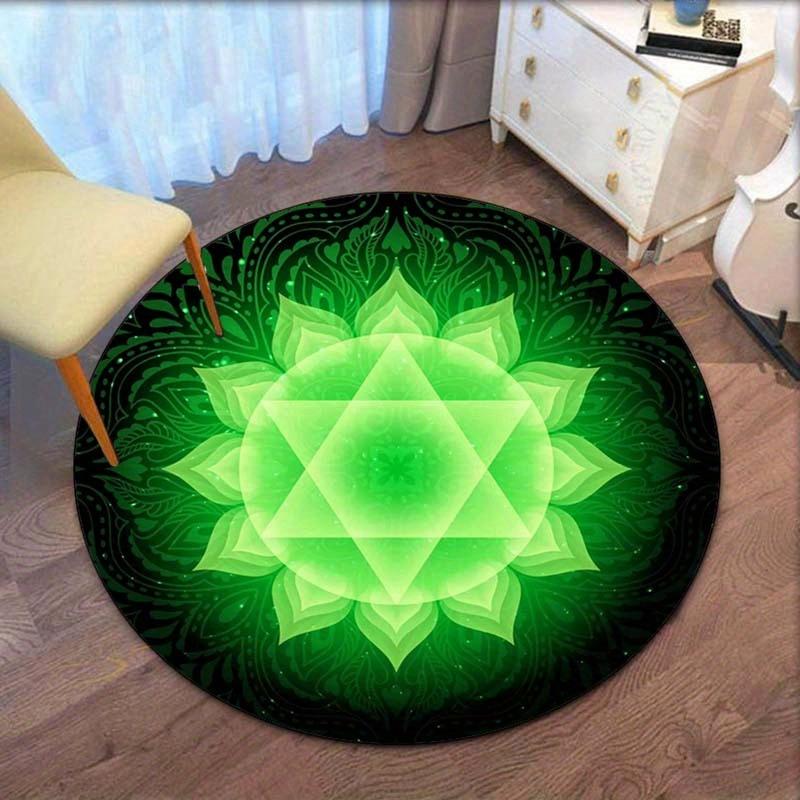 Green chakra lotus mandala round rug crystal velvet yoga meditation room decor spiritual energy healing floor mat 60cm x 60cm