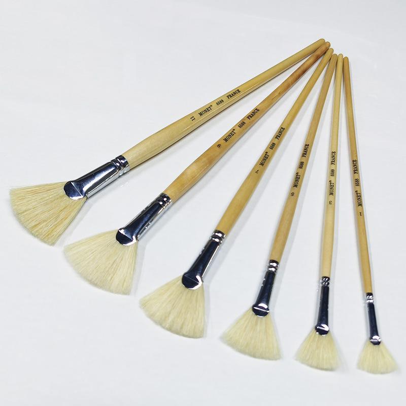 Pennello a Ventaglio Setole di Maiale, Pennello per Pittura ad Olio, Pennello per Acquerello, Manico in Legno, a Forma di Ventaglio, Pennello per Acrilico, 6 Pennelli, Pennello Colore Setole Rigide