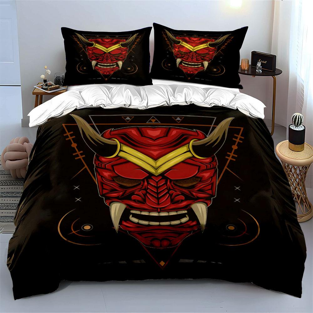 Demon Mask Design Decor 3Pc Soft Comfortable Duvet Cover Bedding Set Included 1*Duvet Cover & 2*Pillowcases, Gift