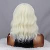 MISS WIG Light Blonde White Color Natural Water Wave Wig with Bangs Synthetic Fiber Short Wavy Wig Cosplay Daily Wear
