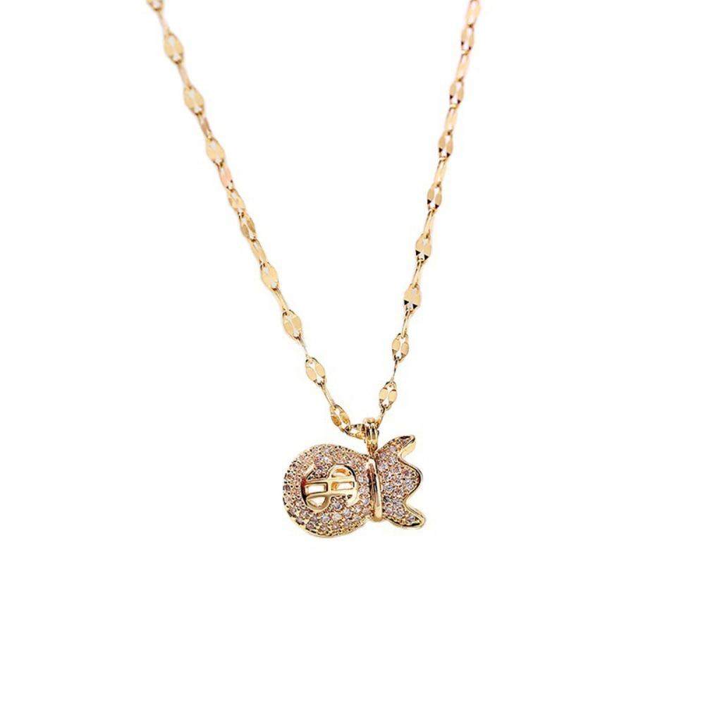 Golden Luxury Diamond Titanium Steel Necklace Women Fashion Slim Waist H Pendant Collarbone Chain