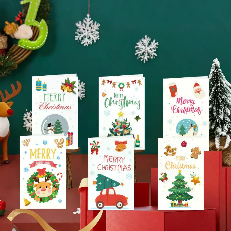6Pcs Christmas Greeting Card Merry Christmas Handwritten Cards For Family Friends Best Wishes Cards Postcards Envelopes Sticker
