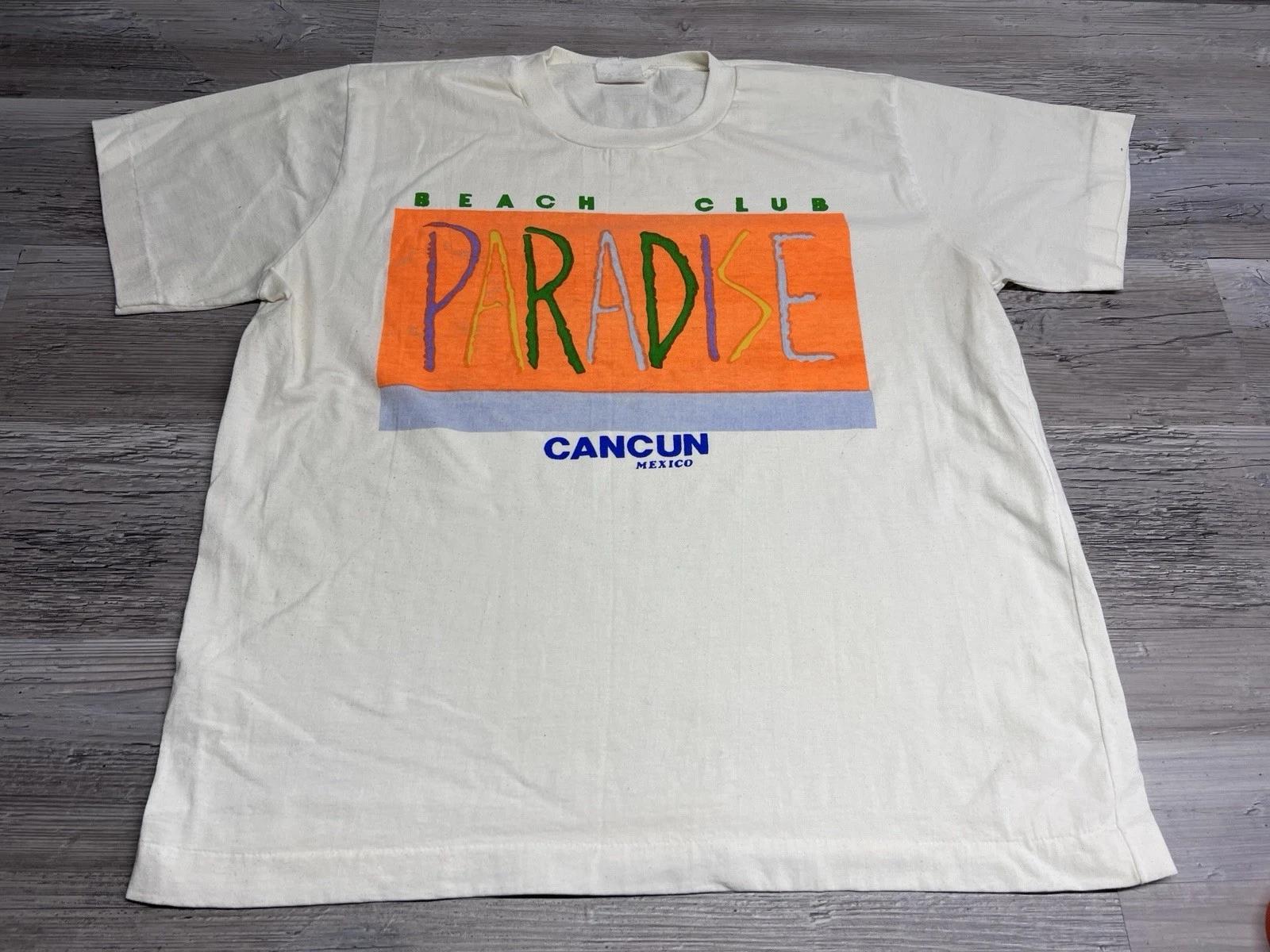 Vintage 90s Cancun Mexico Tourist T-Shirt Single Stitch Neon Beach Club XL Boxy XL