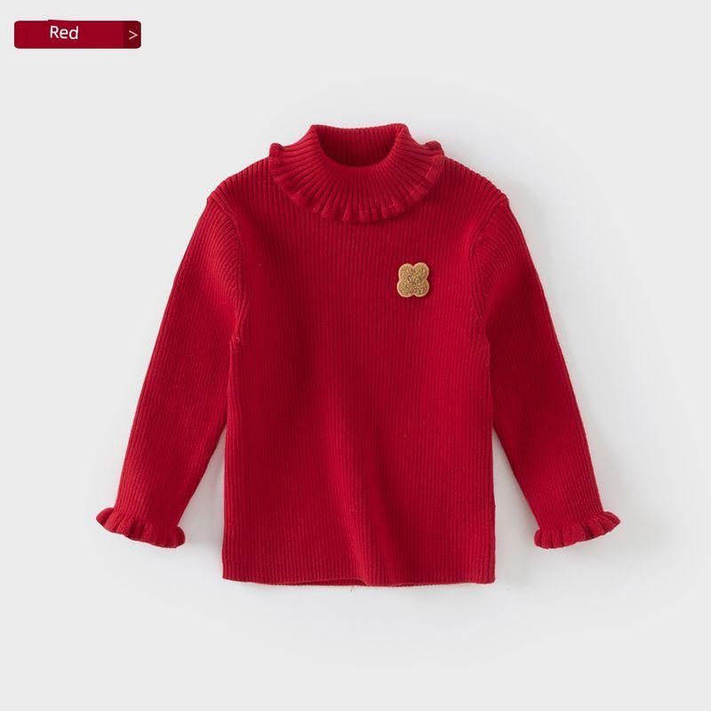 David Bella Girls  Turtleneck Sweater Warm Winter New Children s Red Knitted Base Shirt New Year Top Red [Ready Stock] 140