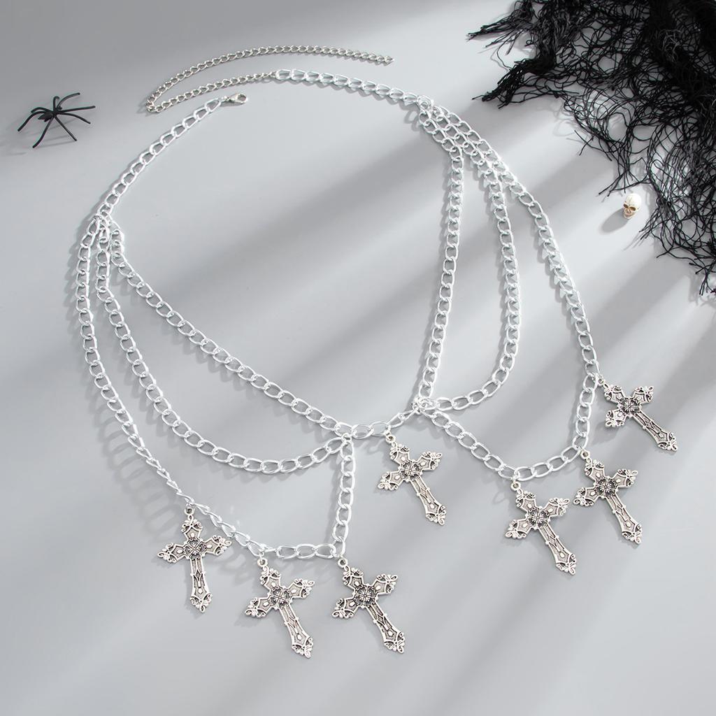 Gothic Halloween Metal Cross Pendant Waist Chain Fashion Dark Multi-Layer Chain Body Chain