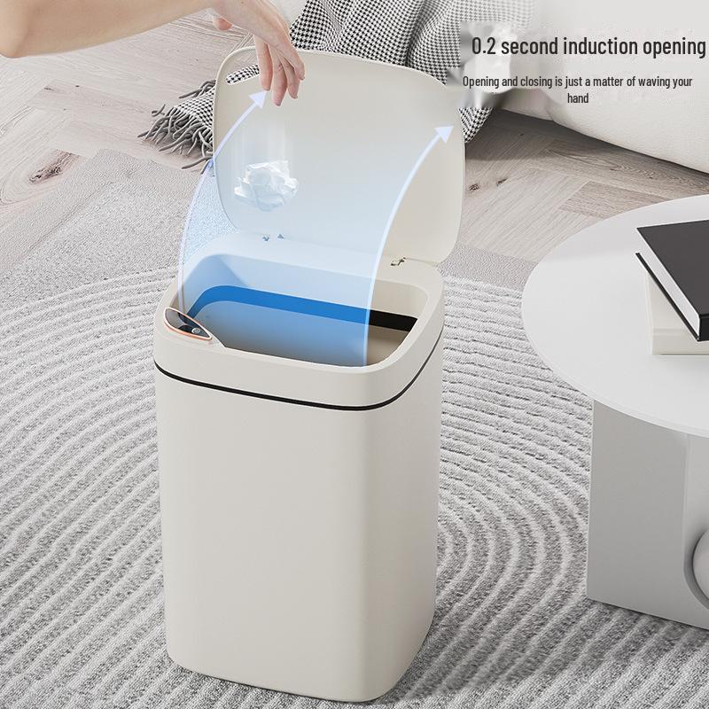 High-end smart household trash can with motion sensing, ideal for kitchen and bathroom. Deodorizing, spacious, and stylish design.