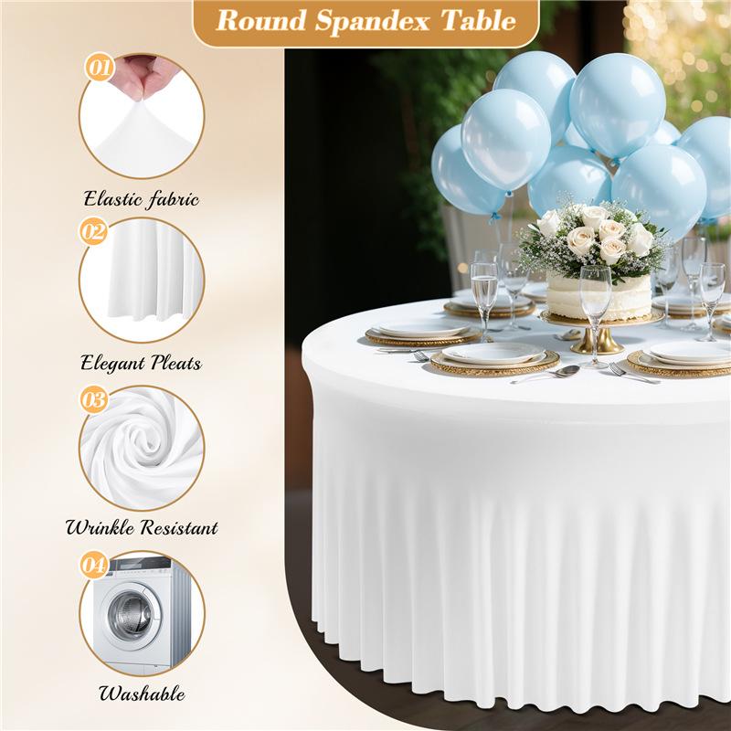 4/5/6ft Spandex Round Wedding Table Cover Wrinkle Free Stretch Fitted with Ruffle Skirt For Baby Shower Wedding Party Banquet