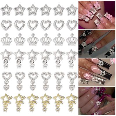 Nail Art Jewelry Diamond, Star Pendant Three-Dimensional Hollow Color Retaining Electroplating Diy Alloy Nail Accessories