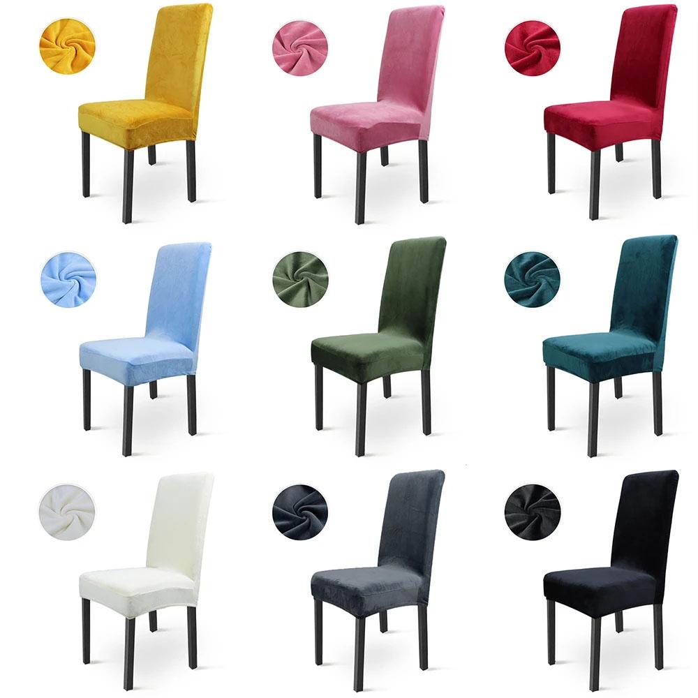 Miękki aksamitny pokrowiec na krzesło jednolite kolory Stretch narzuty na krzesła do jadalni przeciwpyłowe meble Protector na bankietowe biuro weselne