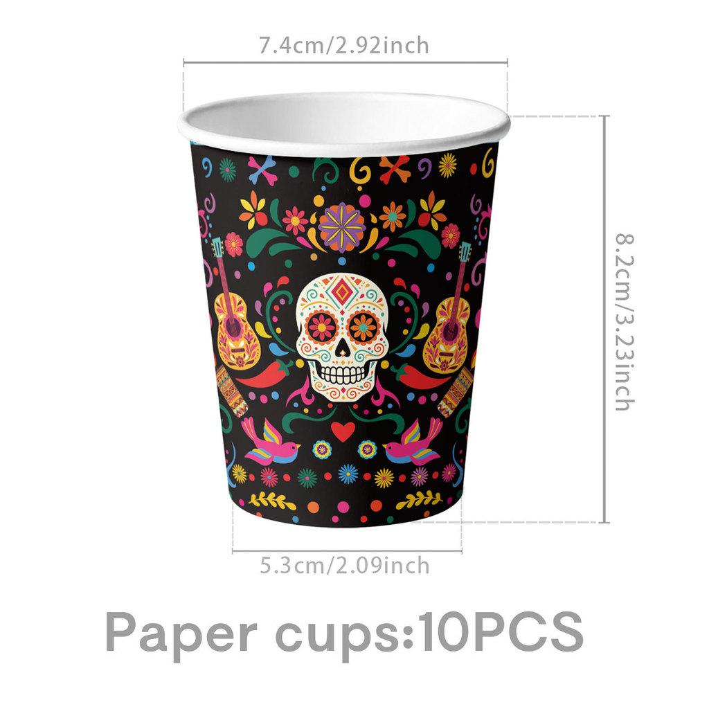 Mexican Day Of The Dead Party Decor Banner And Tableware Set With Paper Plates For Festive Celebrations