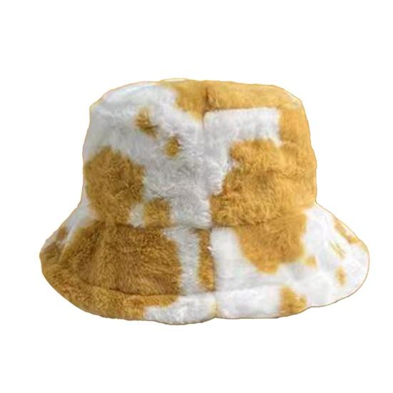Faux Fur Fisherman Bucket Hat Milk Cow Pattern Warm Cozy Fluffy Bucket Hat Christmas Thanksgiving Headwear