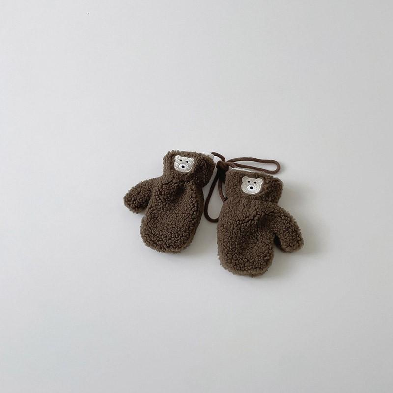 Cute Embroidered Bear Baby Gloves Lamb Wool Winter Boys Girls Full Finger Gloves Outdoor Windproof Warm Kids Mittens