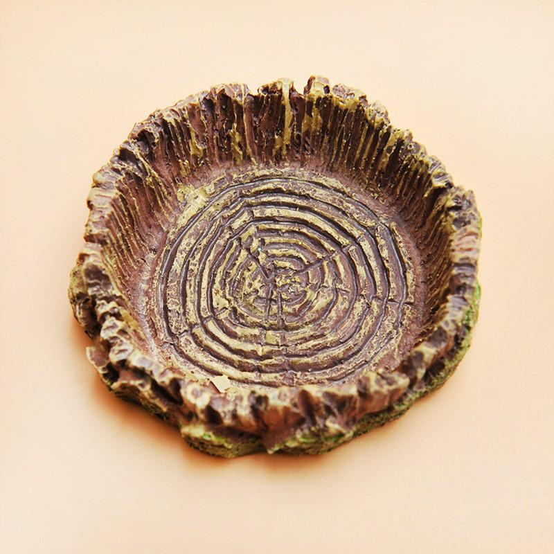 Resin Reptile Food Water Dish Lizard Gecko Turtle Frog Spider Snake Terrarium Decorative Tree Stump Feeder