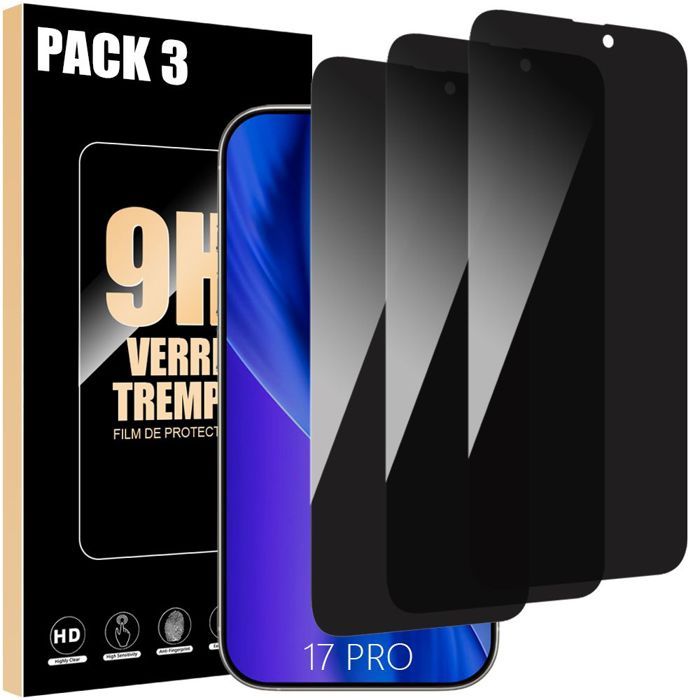 Film de protection en verre trempé - BOOLING - iPhone 17 Pro - Anti-Espion - Résistant aux chocs - 9H