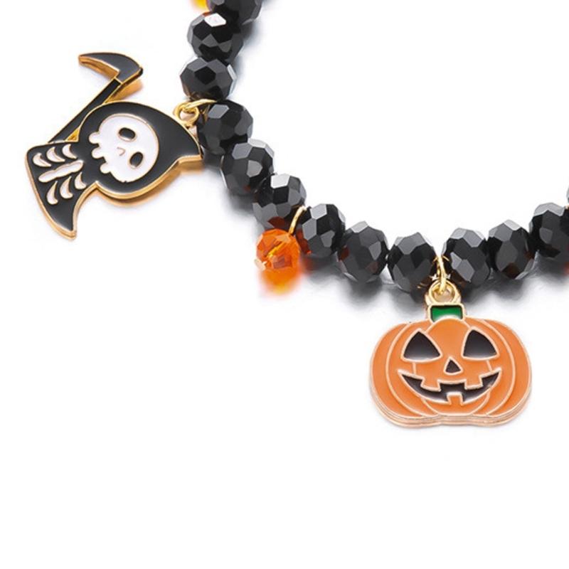 Halloween Wraith Pumpkin Bat Alloy Bracelet Lightweight Jewelry Beaded Wrist Chain Bangle For Women And Girls