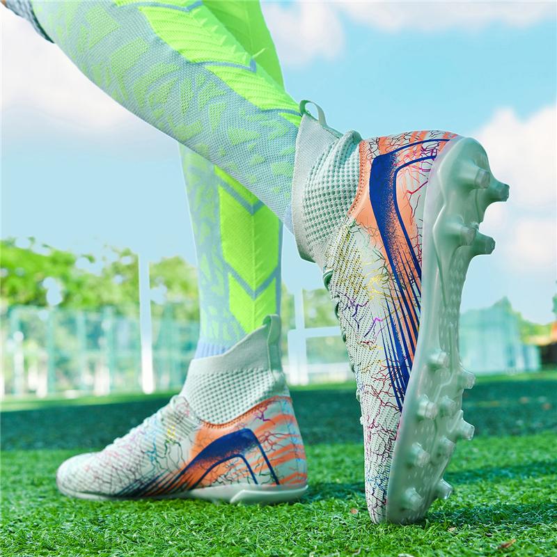 Men/Women's Football Boots Short -Nail High -top Socks Port for Artificial Lawn Children Football Shoes
