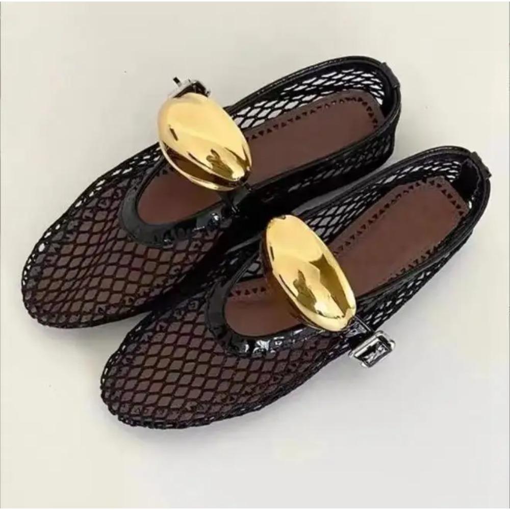 

Mesh Black Ballet Shoes Female Summer New Flat Hollow Mesh Breathable Single Shoe Fishnet Shoes Sandals Mary Jane 43
