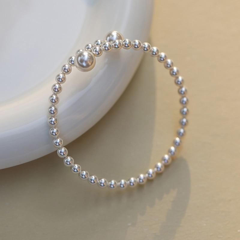 1pc Women Imitation Pearl Bracelet Opening Bangle Bridal Jewelry Gift