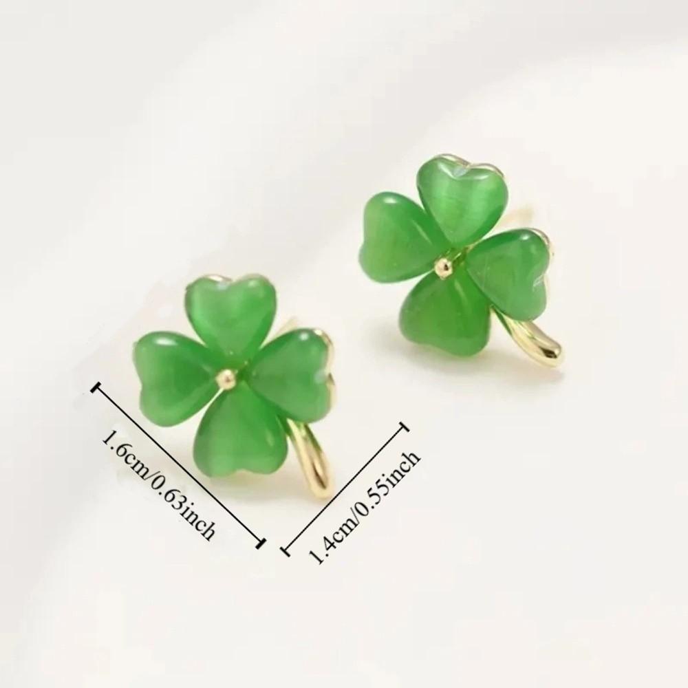 Simple Cat's Eye Stone Ear Stud Sweet Friendship Earrings Creative Four-leaf Clover Earrings  Girl
