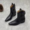 Retro Genuine Leather Pointed Ankle Boots for Slimming and Thick-heeled Women's Boots and Shoes